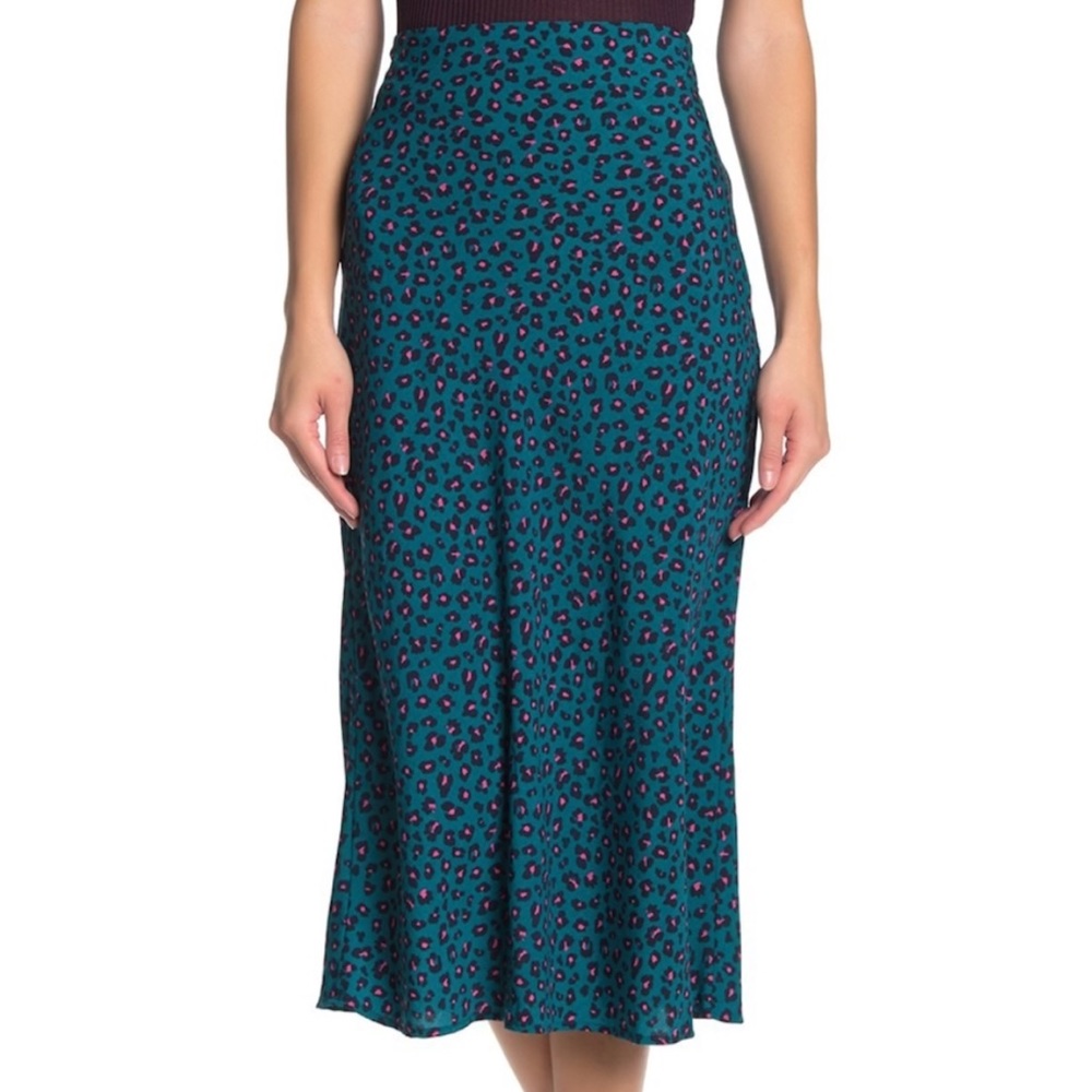 Green Pink/Purple Leopard Print Midi Skirt